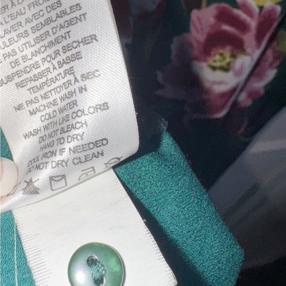 Eliane Rose Green/Pink Floral Blouse Keyhole Back Bell Sleeve Sz Large - Picture 5 of 7